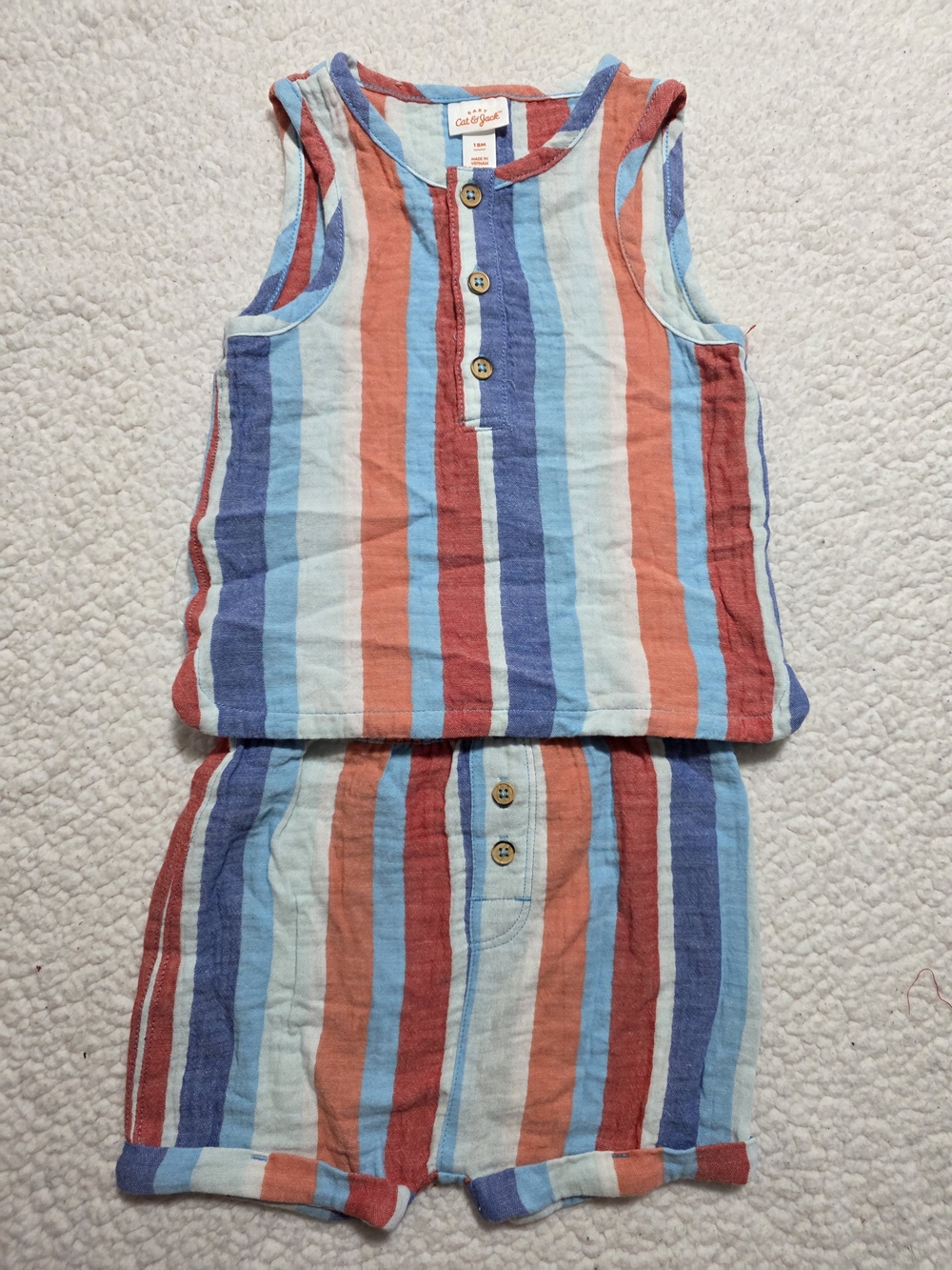 NWOT Cat & Jack Multicolor Striped Tank & Shorts Set - Blue, Red, Coral, White